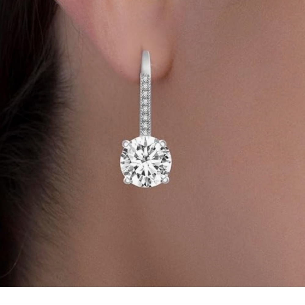 925 Sterling Silver Diamond Solitaire CZ Earrings NWT - Picture 1 of 4